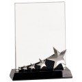 "NEW"  Crystal with Silver Stars on Black Pedestal Base 